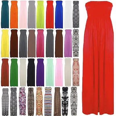 £4.99 • Buy Womens Ladies Plain Sheering Gather Boobtube Strapless Bandeau Long Maxi Dress