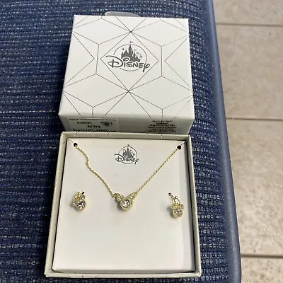 Disney Parks Mickey Mouse Gold Earrings And Necklace Set Swarovski Gift Box • $32.50