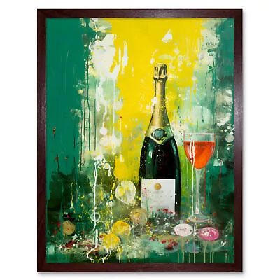 Bubbly Pink Champagne Sparkling Wine Celebration Framed Wall Art Print 12x16 • £26.99