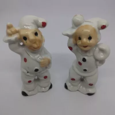 Vintage 1950'S Clown Court Jester Figurines Polka-dots Ceramic Japan Pair Of 2 • $24.99