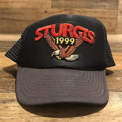 Vintage Sturgis Hat Snapback Trucker Cap Mens Black 1999 Motorcycle Rally - READ • $30.88