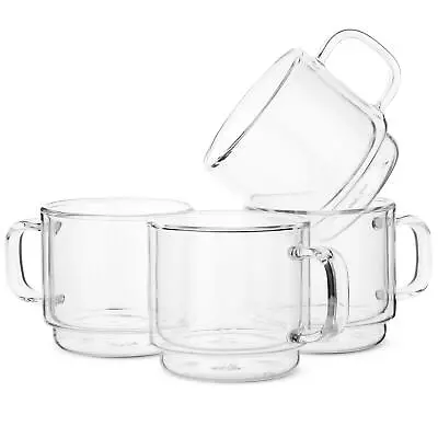 BTaT- Stackable Insulated Coffee Mugs Glass Tea Mugs Set Of 4 12 Oz 350 Ml Do... • $35.99