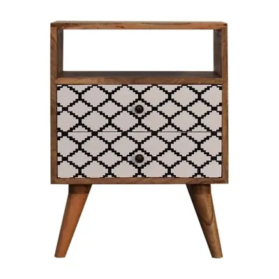 Geometric Zigzag Abstract Pattern Bedside Table With Drawers 100% Solid Wood • £225