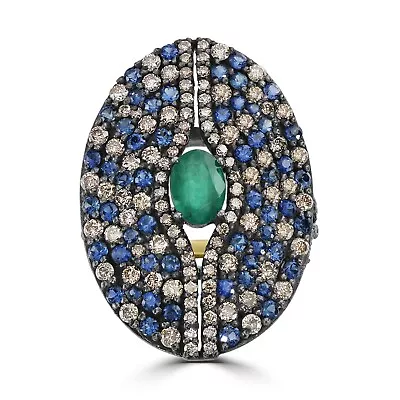 Victorian 4.3 Cttw. Emerald Sapphire And Diamond Split Shank Ring • £1602.12