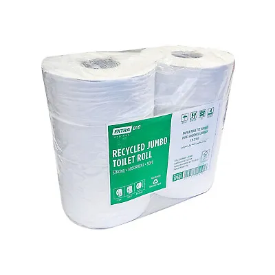 8 X Recycled Embossed Jumbo Toilet Paper Rolls Quick-Flush 2 Ply 300m • $33.80