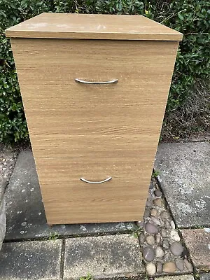 Wooden Two Drawer Filing Cabinet.  Oak Finish A4 Files • £14