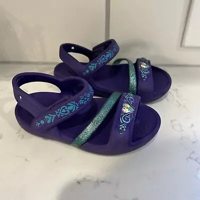 Crocs Lina Disney Frozen Anna Elsa Sandals Purple Girls Size 7CWater Shoes • $9.35