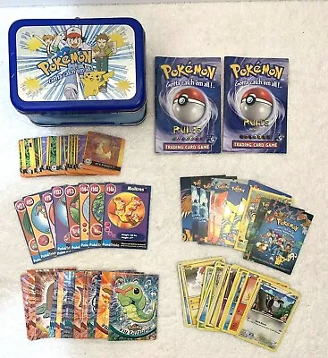 Vintage 1998 Pokemon Large Lot Cards & Gotta Catch Em All Collectors Tin Box  • $242.90