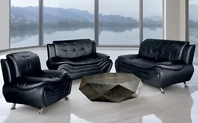 *PRICE DROP* Black Leather Gel 3PC Sofa Set Contemporary Modern Living Furniture • $1029.99