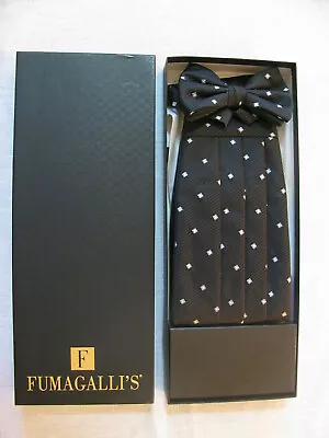 NIOB Fumagalli's Cummerbund And Bow Tie Set Black W/Silver Diamond Design Rr • $27.95