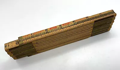 VTG Lufkin USA Red End 6 Two Way Folding Ruler Extension Lock Joint Wooden Brass • $15