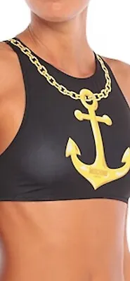 MOSCHINO BLACK/GOLD ANCHOR/CHAIN PRINT SWIM TOP  Sz 38 IT/2 US NWT RUNNIG SML! • $85