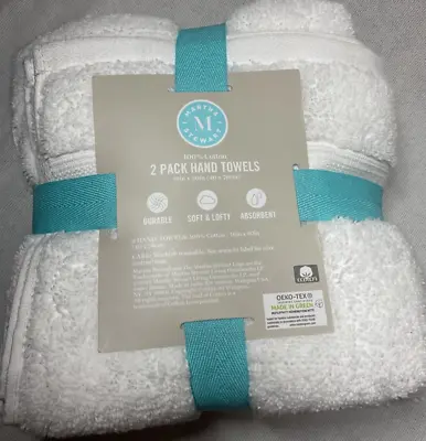 Martha Stewart  Hand Towels (2) White 16 X 30  100%  Cotton  Soft Nwt • $19.99