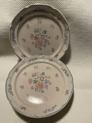 Vintage International Stoneware 5 Salad Plates Welcome Home Pattern Pink And Bl  • $15