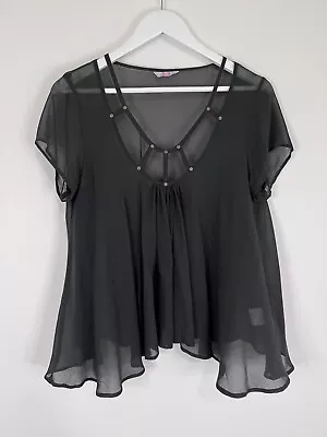 Sass & Bide Designer Vintage Silk Cage Shapes Black Sheer Flowy Blouse Size 10 • $45