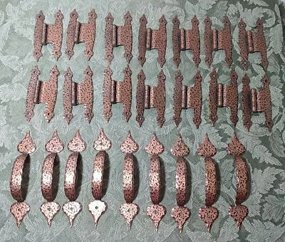 VTG MCM Hammered Copper 23 LOT Hardware Drawer 9 Pull Handles & 14 H Hinges • $40.49