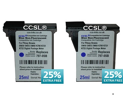 £13.50 • Buy 2 Pack Pitney Bowes Blue Compatible Ink Cartridge DM50 DM55 K700 K721 Non-OEM