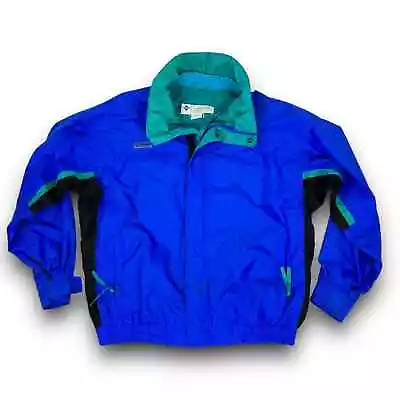 Vintage 90s Retro Columbia Bugaboo Nylon Windbreaker Blue Green Shell Only XL   • $30