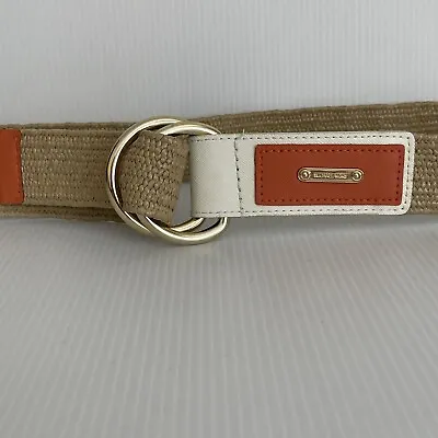 Michael Kors Women's White Orange Leather Straw Stretch Belt D Ring Adjustable • $22.99