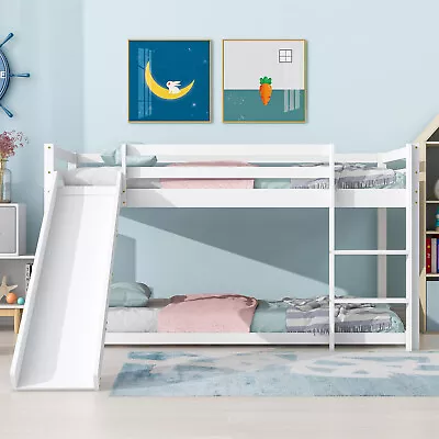 3FT Single Wooden Bunk Bed Kids Sleeper With Slide And Ladder Cabin Bed White • £214.99