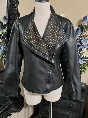 $42 • Buy V Cristina Vegan Leather Gold Studded Moto Jacket Size Medium