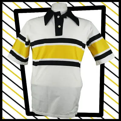 Medalist 1970's  Sand-Knit  POLO SHIRT White/Yellow/Black Size Large   022 P • £43.99