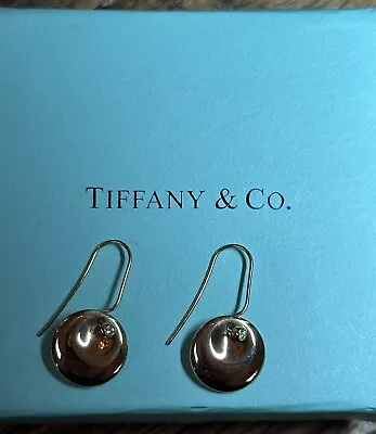 Tiffany Co. Elsa Peretti Thumbprint  Disk Drop Earrings 18k W/ Diamonds RARE • $500