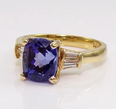 Tal Azulay 18K Yellow Gold Cushion Cut Natural Tanzanite & Diamond Ring LMK2 • £1167.73