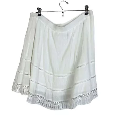 Old Navy Pom-Pom-Trim Gauze Circle Skirt Lined White Stretch Size L • $17.94
