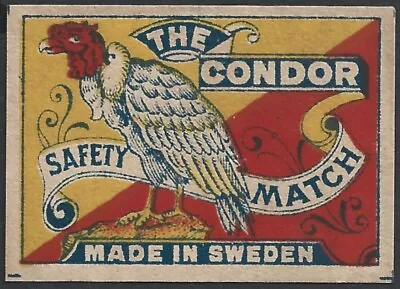 BL Vintage Matchbox Labels THE CONDOR SAFETY MATCHES - MADE IN SWEDEN • $3.95