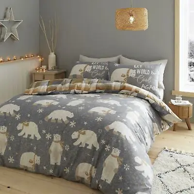 £18.95 • Buy Catherine Lansfield Brushed Polar Bear Grey Duvet Covers Flannelette Bedding Set