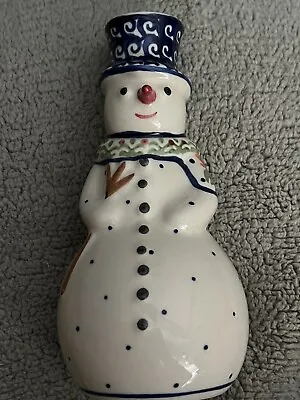 Pottery Snowman Candle Holder. Hand Made In Poland • $24.99