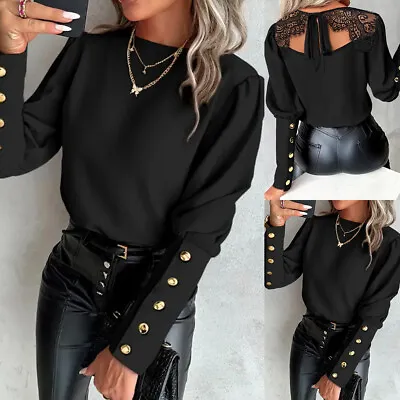 Women Sexy Lace Backless Shirts Tops Ladies Long Sleeve Blouse Shirt Pullover • £13.39