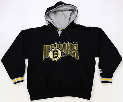 Rare VTG STARTER Boston Bruins NHL Hockey Pullover Hoodie Sweatshirt 90s Black L • $49.99