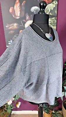 ITALIAN Boxy Grey Jumper OSFA Fits 14 16 18 PLUS Size LAGENLOOK Boho Hippie Chic • £27.95