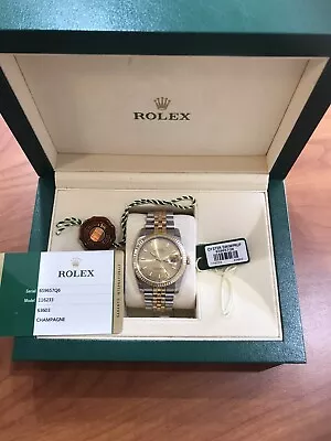 $7995 • Buy Rolex Datejust 116233 36mm 18K Fluted Gold Steel Jubilee White Stick Dial B&P 