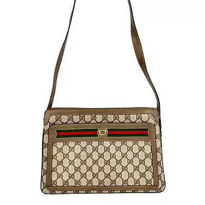 Vintage Gucci Crossbody Shoulder Bag Purse Sherry Line PVC Canvas Leather • $289