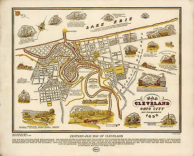 Mid-century Map Cleveland Ohio City Historical Vintage Home School Office Poster • $13.95