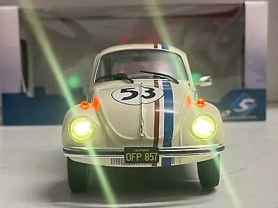 Customized VW Beetle “Herbie Love Bug” #53 Movie Customized WORKING LIGHT 1/18 • $129.97