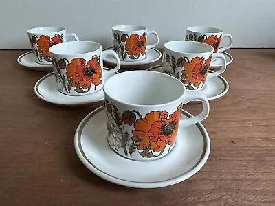 J & G Meakin Poppy Cups And Saucers X 6. Excellent Condition • £9.95