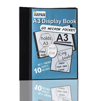 A3 Display Book Presentation Portfolio Folder 4-D Ring Binder 10 Sleeves Holder • £13.99