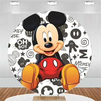 Cartoon Round Mickey Mouse Backdrop Cover Boys Birthday Party Background Banner • $54.28