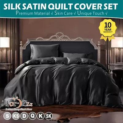 $37 • Buy 2200TC Silk Satin Pillowcase Quilt/Duvet Cover Set Single Double Queen King Bed