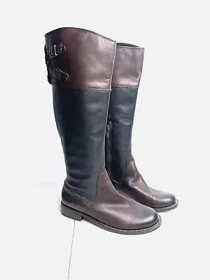 VINCE CAMUTO Womens Size 6.5 B Black Burgundy Keaton Leather Riding Tall Boots • $27.99