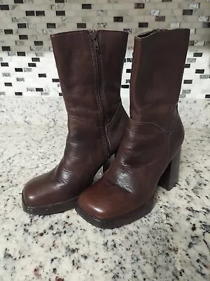 Vintage Y2k Candie's Platform Chunky Burnished Leather Boots Size 9 • $75