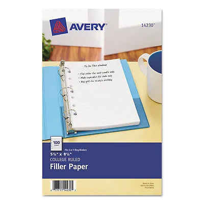 Avery Mini Binder Filler Paper 5-1/2 X 8 1/2 7-Hole Punch College Rule 100/Pack • $9.96