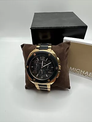 Michael Kors Tribeca Chronograph Watch Women Black Rose Gold Tone Date Silicone • $59.99