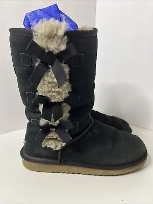 Koolaburra By Ugg Women Black Kinslei  Tall Shearling Boots Leather Size 6 • $45.99