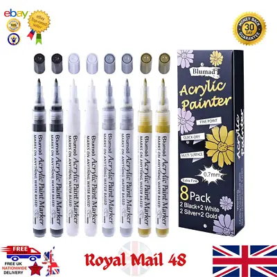Black White Gold Silver Acrylic Paint Pens 0.7mm Matallic Permanent Marker Art • £6.99