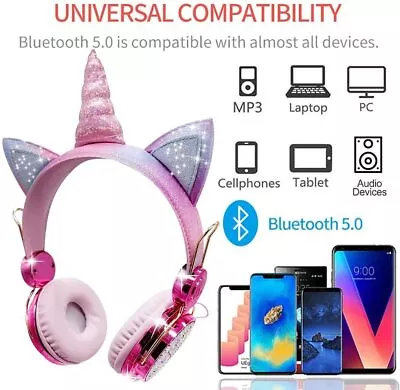 Unicorn Wireless Headphones Girls Bluetooth Headphones With Mic Adjustable • $32.99